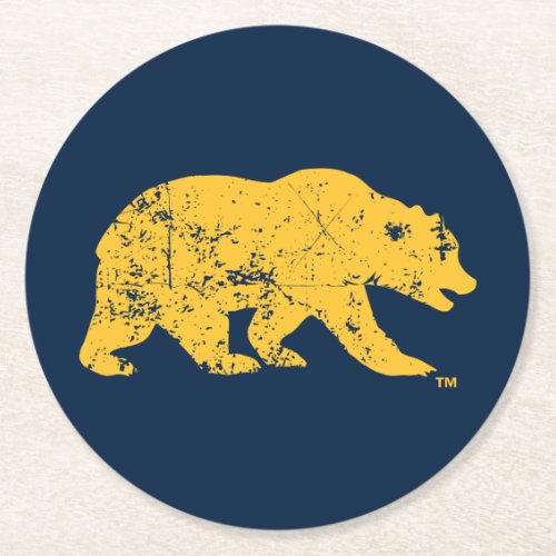 Cal Bear  Distressed Yellow Round Paper Coaster