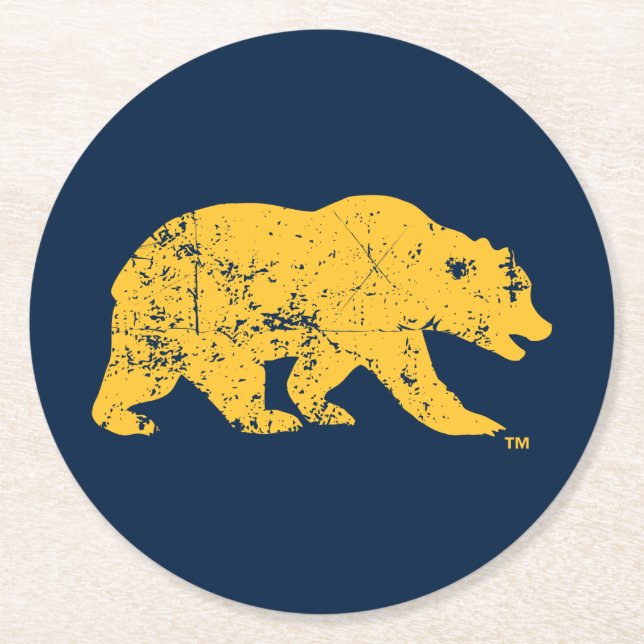 Cal Bear | Distressed Yellow Round Paper Coaster (Front)