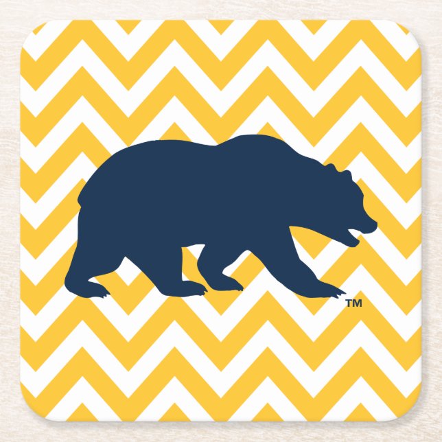 Cal Bear | Golden Chevron Square Paper Coaster (Front)