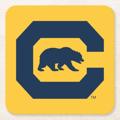 Cal Blue C With Bear Square Paper Coaster