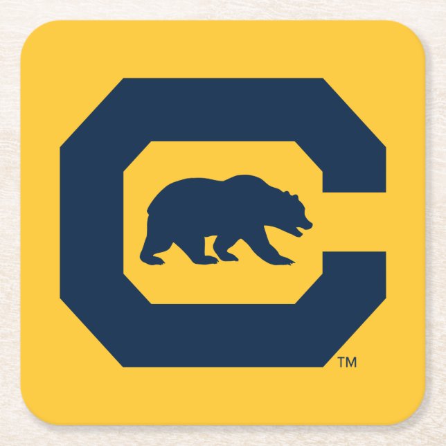 Cal Blue C With Bear Square Paper Coaster (Front)