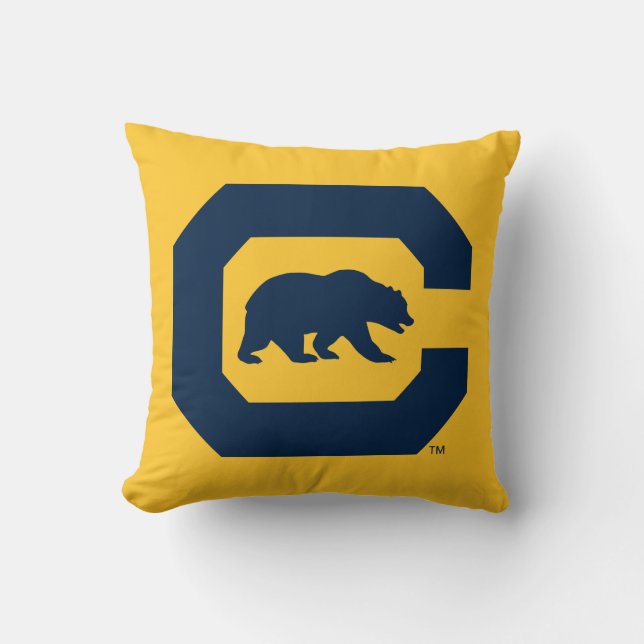 Cal Blue C With Bear Throw Pillow (Front)