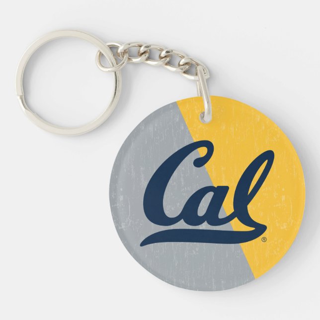Cal Distressed Color Block Keychain (Front)