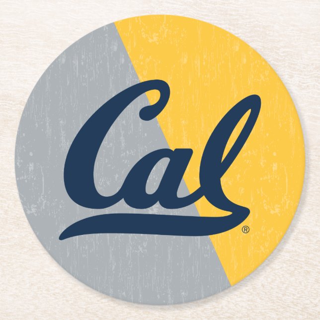 Cal Distressed Color Block Round Paper Coaster (Front)