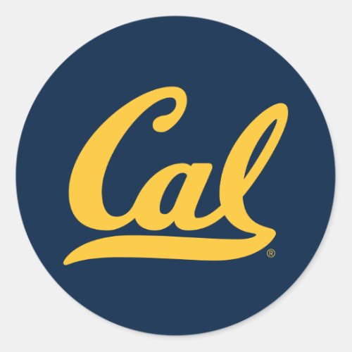 Cal Gold Script Classic Round Sticker