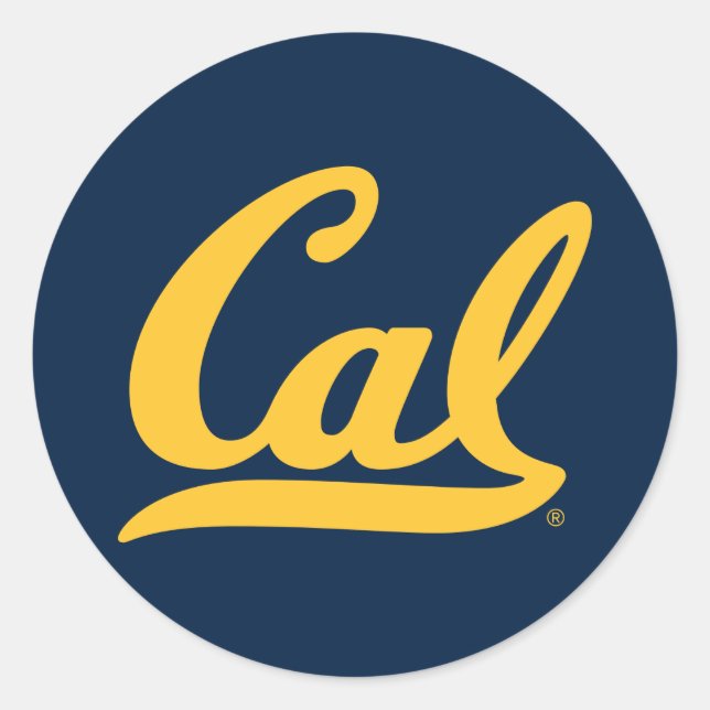 Cal Gold Script Classic Round Sticker (Front)