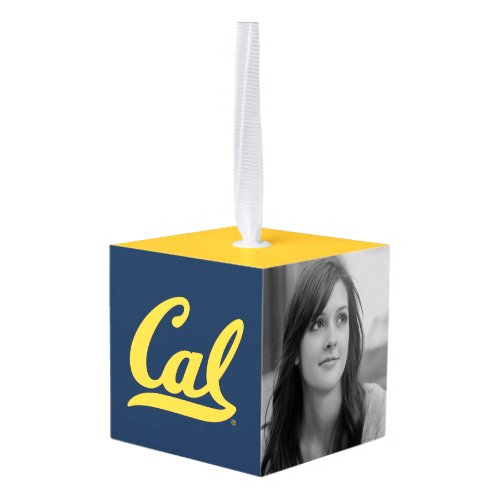 Cal Gold Script Cube Ornament