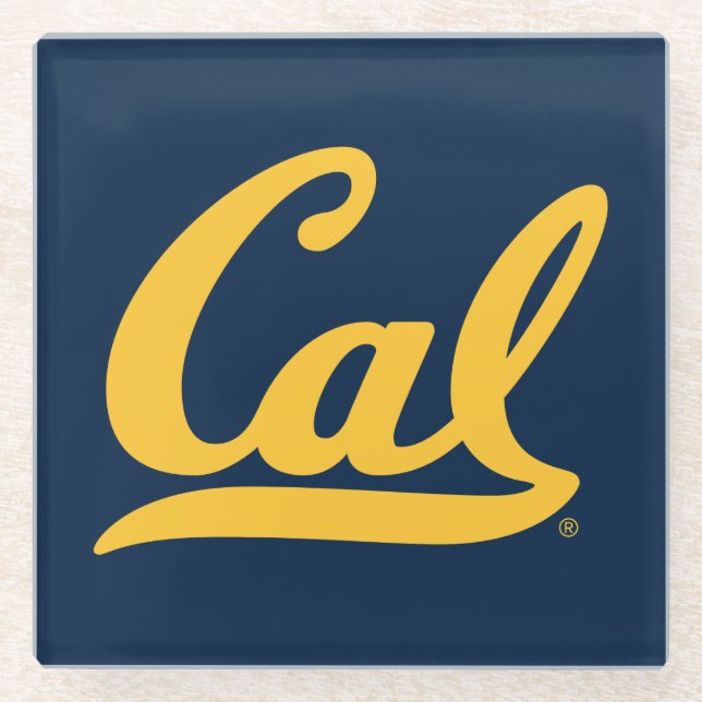 Cal Gold Script Glass Coaster (Front)