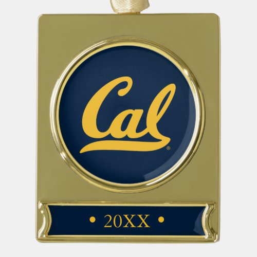 Cal Gold Script Gold Plated Banner Ornament