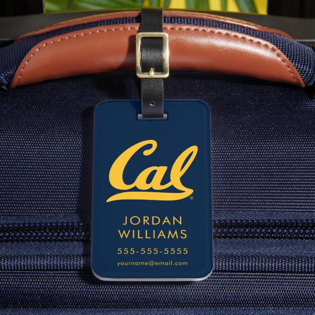 Cal Gold Script Luggage Tag (Front Insitu 2)