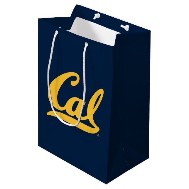 Cal Gold Script Medium Gift Bag (Front Angled)