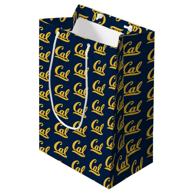 Cal Gold Script Medium Gift Bag (Front Angled)