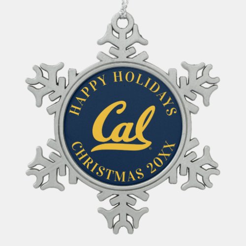 Cal Gold Script Snowflake Pewter Christmas Ornament