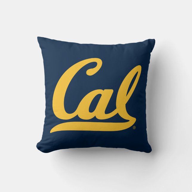 Cal Gold Script Throw Pillow (Front)