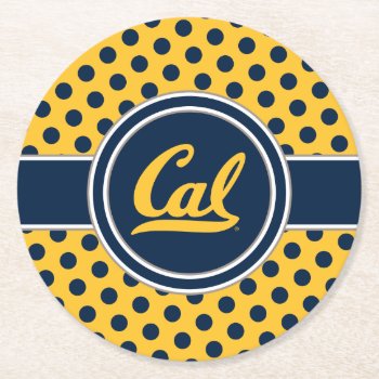 Cal Polka Dots Round Paper Coaster by ucberkeley at Zazzle