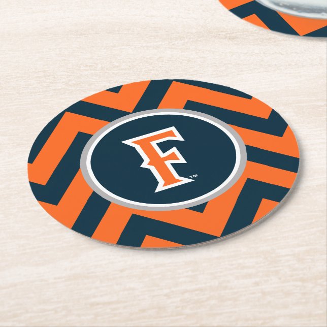 Cal State Fullerton Chevron Round Paper Coaster (Angled)