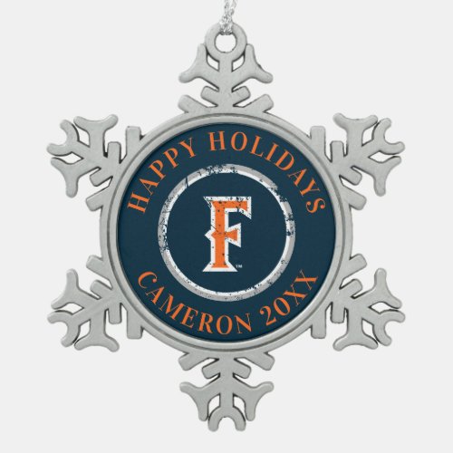 Cal State Fullerton F Distressed Snowflake Pewter Christmas Ornament
