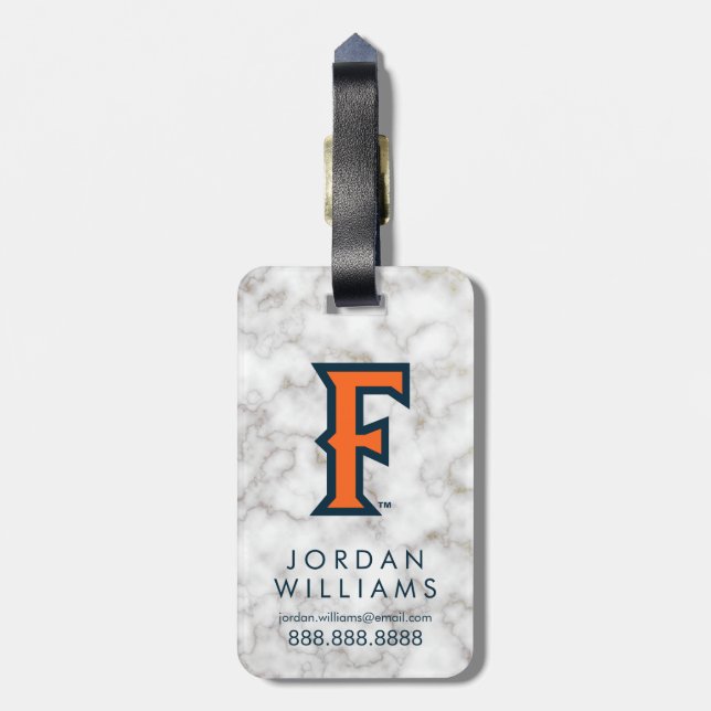 Cal State Fullerton White Marble Luggage Tag (Back Vertical)
