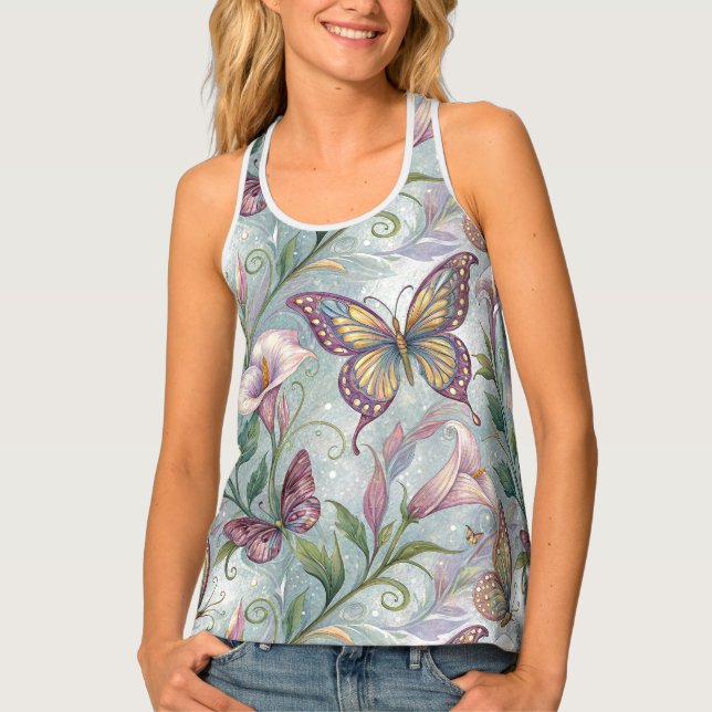 Cala Lilies and Butterflies Tank Top (Front)