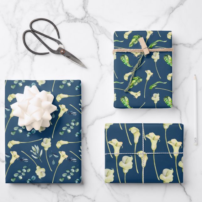 Cala Lilies and Eucalyptus Wrapping Paper Sheets (Front)