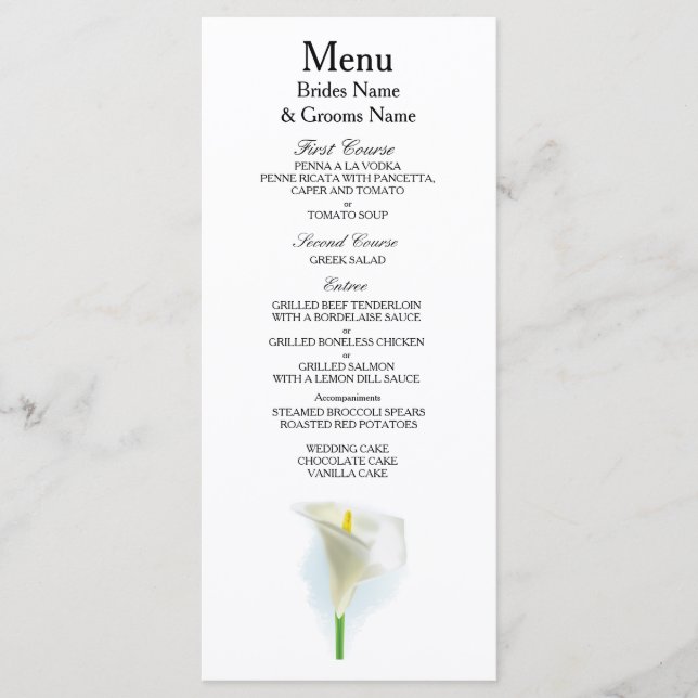 Cala Lily Modern Simple Elegant Wedding Ideas Menu (Front)