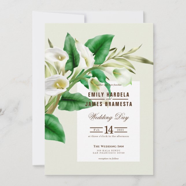Cala Lily Watercolor Wedding Invitation Card (Front)