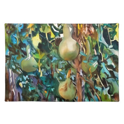 Calabash Tree Gourds In Autumn Acrylic Art Cloth Placemat