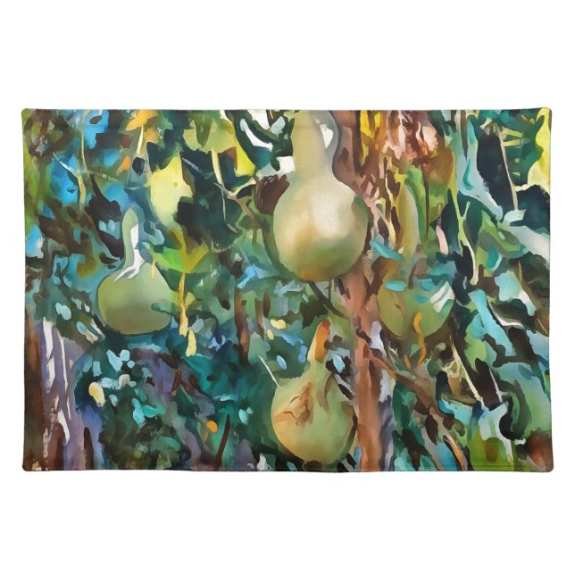 Calabash Tree Gourds In Autumn Acrylic Art Cloth Placemat (Front)