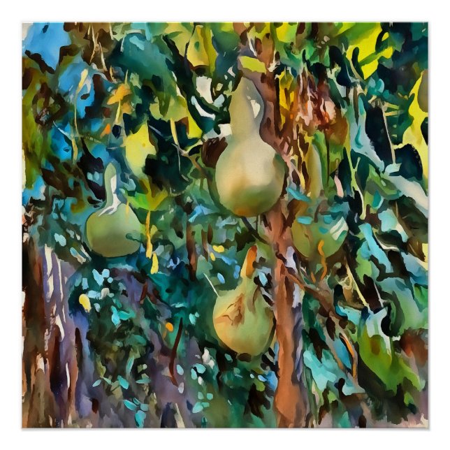Calabash Tree Gourds In Autumn Acrylic Art Poster (Front)