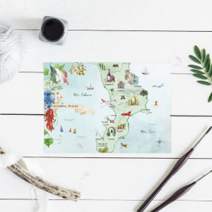 Calabria, Italy   Destination Wedding Map  Invitation