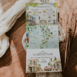 Calabria Italy   Mediterranean Itinerary Map Tri-Fold Invitation
