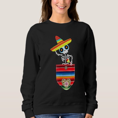 Calaca Blanket Pocket Serape Mexican  Cinco De May Sweatshirt