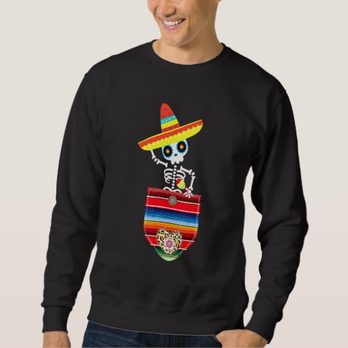 Calaca Blanket Pocket Serape Mexican  Cinco De May Sweatshirt