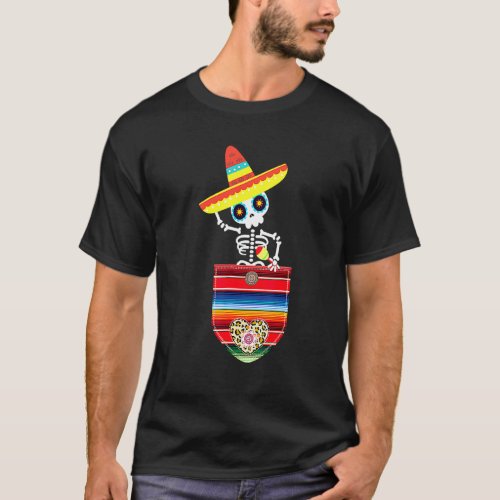 Calaca Blanket Pocket Serape Mexican  Cinco De May T_Shirt