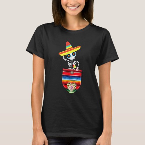Calaca Blanket Pocket Serape Mexican  Cinco De May T_Shirt