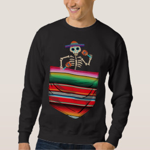 Calaca Blanket Pocket Serape Mexican Cinco De Mayo Sweatshirt