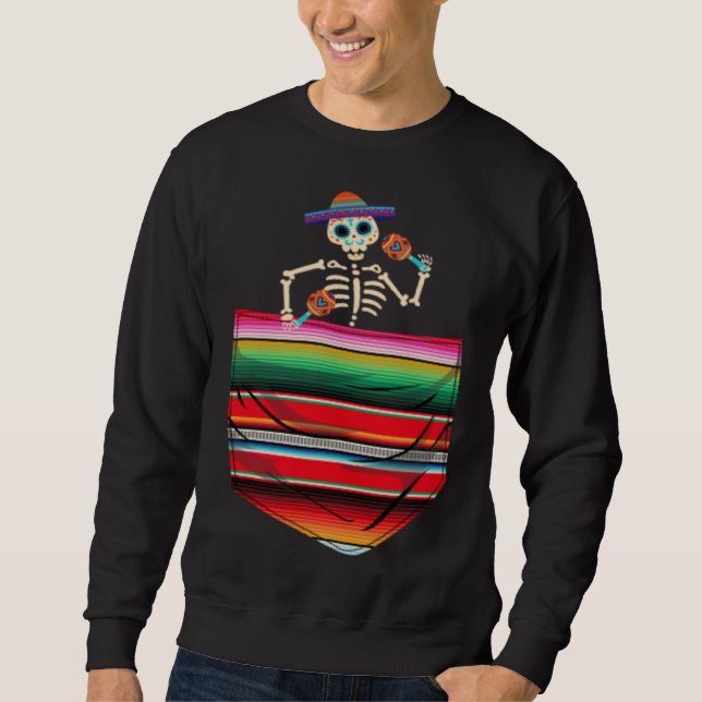 Calaca Blanket Pocket Serape Mexican Cinco De Mayo Sweatshirt (Front)