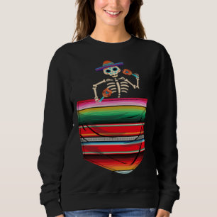 Calaca Blanket Pocket Serape Mexican Cinco De Mayo Sweatshirt