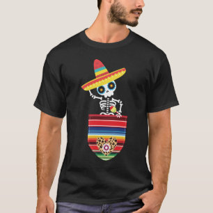 Calaca Blanket Pocket Serape Mexican Cinco De Mayo T-Shirt
