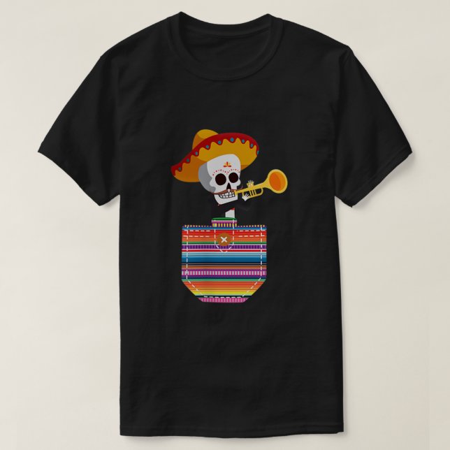 Calaca Blanket Pocket Serape Mexican Fiesta Cinco  T-Shirt (Design Front)