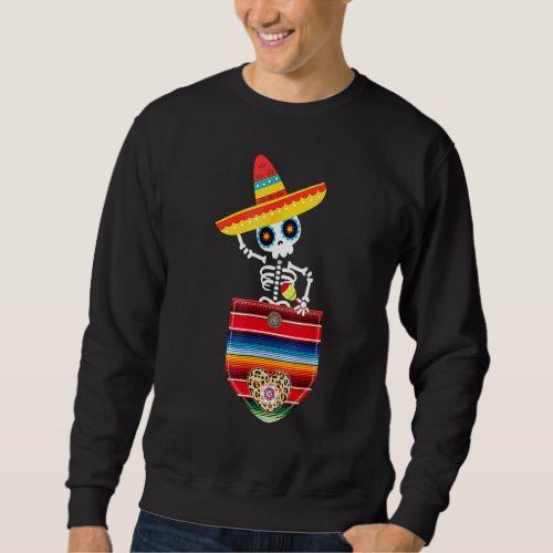Calaca Blanket Pocket Serape Mexican Gift Cinco De Sweatshirt