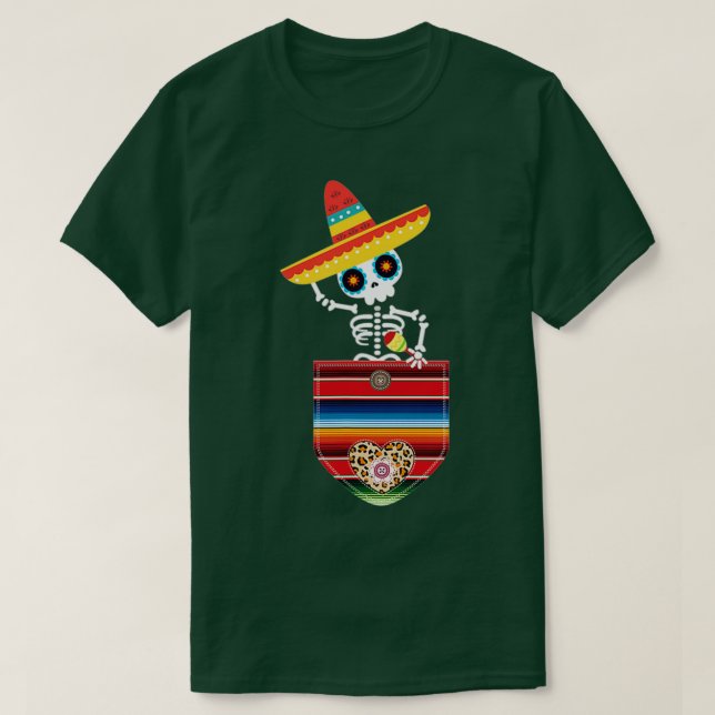 Calaca Blanket Pocket Serape Mexican Gift Cinco De T-Shirt (Design Front)
