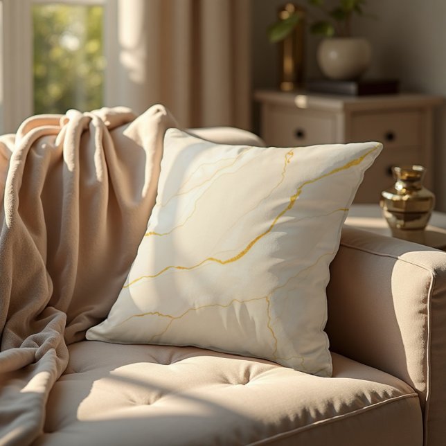 Calacatta Gold Marble Abstract - Luxe Veins Throw Pillow (Bold Calacatta Gold Marble for your sofa. A luminous, high-end pillow accent.)