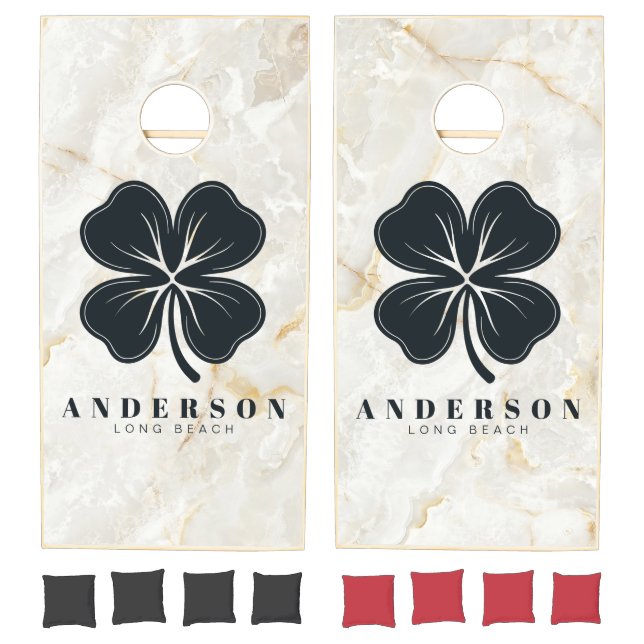 Calacatta Gold Marble Four Leaf Clover with Name Cornhole Set (Set)