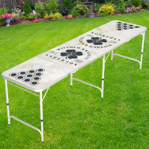 Calacatta Gold Marble Irish Lucky Clover Wedding Beer Pong Table