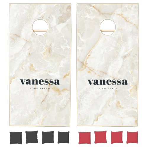 Calacatta Gold Marble Minimal Modern Classic Name Cornhole Set