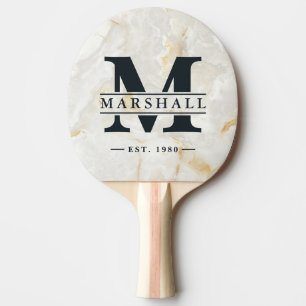 Calacatta Gold Marble Monogram & Name Overlay Ping Pong Paddle