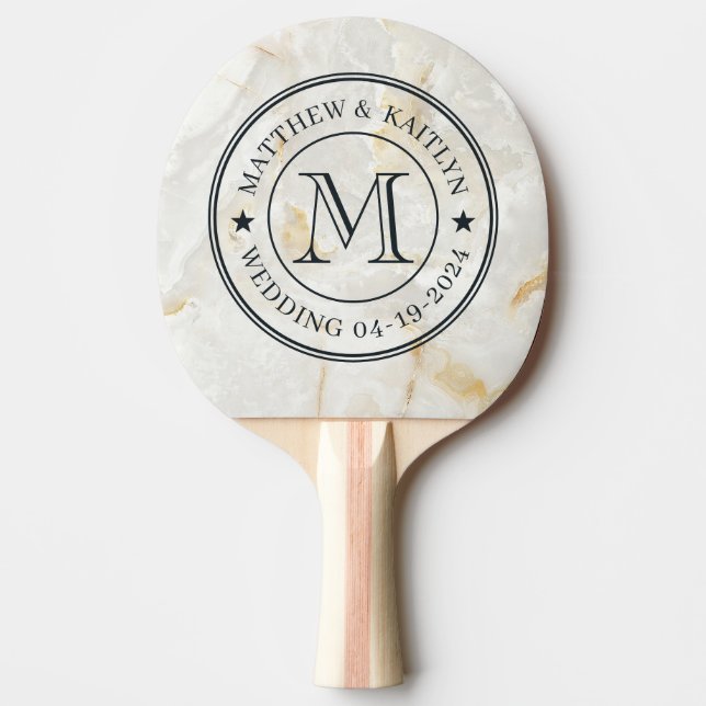 Calacatta Gold Marble Stone Wedding Monogram Star Ping Pong Paddle (Front)