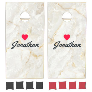 Calacatta Gold Marble Vintage Heart Signature Cornhole Set