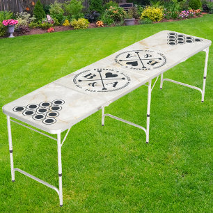 Calacatta Gold Marble Wedding Heart Crossing Beer Pong Table